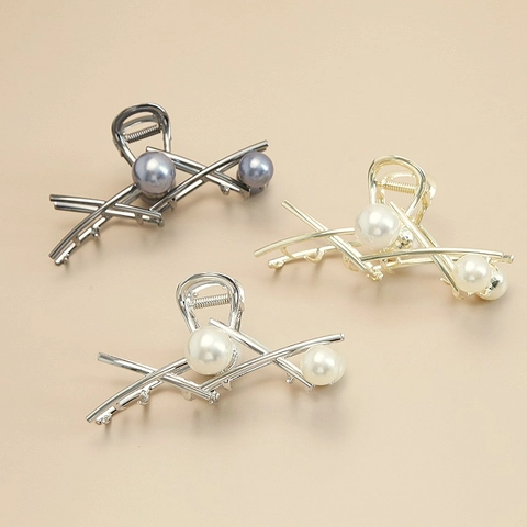 Elegante Haarklammer Aus Legierung Im Koreanischen Stil Mit Künstlichen Perlen Große Metall Haarkralle Geometrischer Haarschmuck Damen