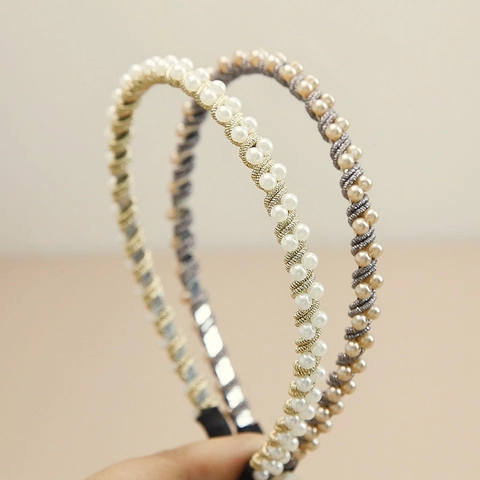 Handgefertigt Künstliche Perle Beaded Stirnband Vintage Metalldraht Gewickelt Haarreif Mode Haarschmuck Für Damen