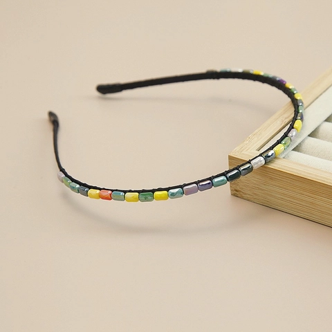 Koreaanse Stijl Gekleurde Gefacetteerde Edelsteen Kralen Dunne Haarband Handgemaakte Mode Haaraccessoires Voor Dames Meisjes