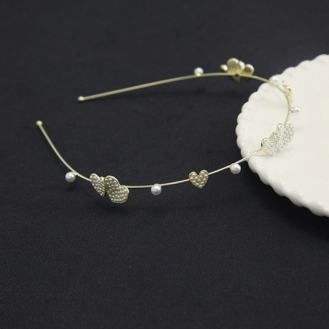 Koreanischer Stil Gold Legierung Haarreif Mit Künstliche Perle Herz Schmetterling Elegant Haarband Für Damen Haarschmuck