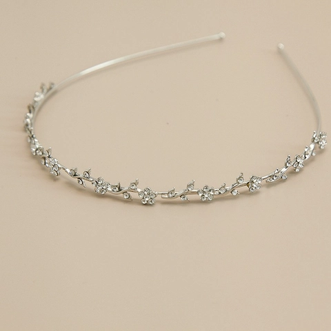 Elegante Cerchietto a Fiori in Lega d'Argento Con Strass Trasparenti Intarsiati Cerchio per Capelli Sposa Festa Donna Gioielli