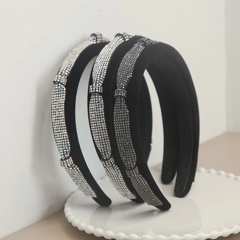 Vintage Breites Gepolstertes Stirnband Für Damen Samtstoff Strass Eingelegt Elegant Verdreht Mode Haarschmuck Haarband