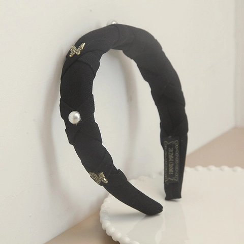 Cerchietto Intrecciato in Tessuto Vintage Per Donna Con Perla Artificial Sintetica Farfalla Strass Elegante Fascia Per Capelli Imbottita
