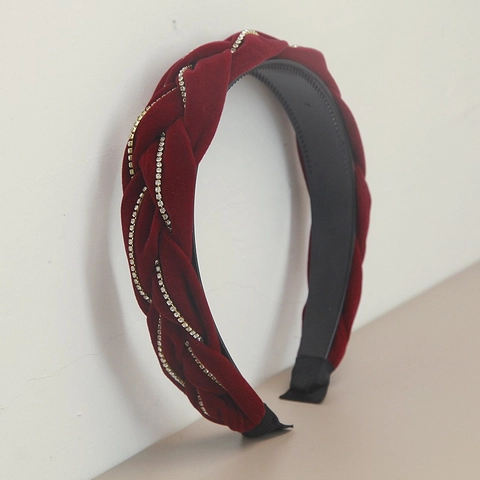 Braided Rhinestone Headband Velvet Padded Hair Hoop Non Slip Wide Brim For Women Elegant Retro Daily Party Hair Accessory