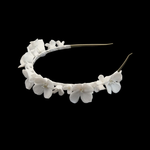 Handgefertigte Weiße Keramik Blume Braut Stirnband Elegante Gold Metall Haarreif Hochzeit Party Accessoires Für Damen Schmuck