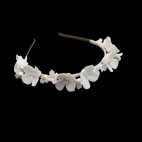 Handgefertigte Weiße Keramik Blume Braut Stirnband Elegante Gold Metall Haarreif Hochzeit Party Accessoires Für Damen Schmuck