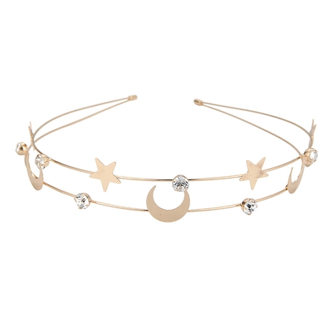 Diadema de Aleación de Estrás Dorada de Varias Capas Elegante Diseño de Estrella Luna Mariposa Accesorios para el Cabello para Mujer Fiesta Boda