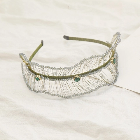 Serre-Tête Ondulé en Cristal Perlé Fait Main Bandeau Cheveux en Strass à Mailles pour Femmes Élégant Mariage Fête Accessoires