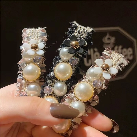 Kleine Duftstil Tweed Blume Haarspange Für Damen Künstliche Perle Strass Snap Clip Süßer Haarschmuck