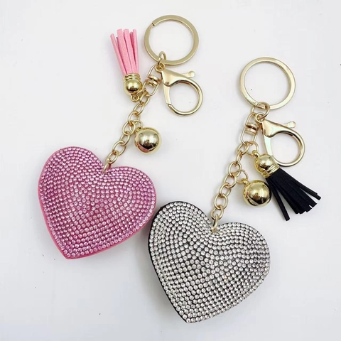 Porte-clés en Cuir Cœur avec Strass Pendentif Cœur en Velours Coréen avec Gland pour Sac Vêtements Ornement Cadeau Femme