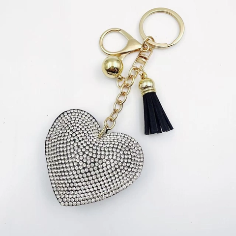 Porte-clés en Cuir Cœur avec Strass Pendentif Cœur en Velours Coréen avec Gland pour Sac Vêtements Ornement Cadeau Femme