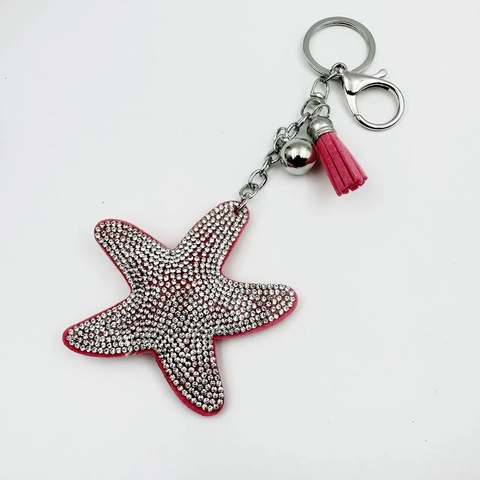 Portachiavi a Forma di Stella Marina con Strass e Nappa in Pelle Carino Ciondolo da Borsa Animale Marino per Donna Regalo