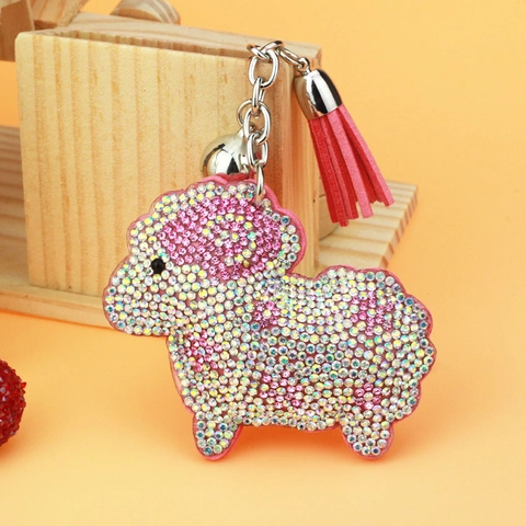 Portachiavi a Forma di Pecora Con Strass Nappina e Campanello Ciondolo Animale in Lega e Cristallo Accessorio per Borsa Donna Ragazza