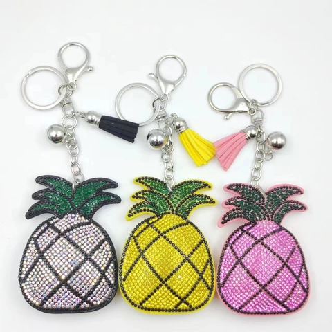 Portachiavi a Forma di Ananas Con Strass per Donna Pendente per Borsa a Frutta in Lega Con Nappina in Pelle Campanello Accessori Regalo