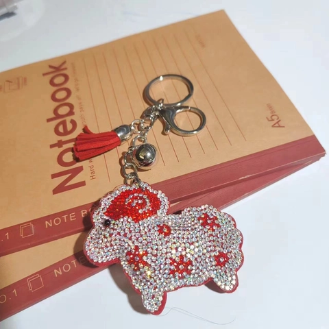 Portachiavi a Forma di Pecora Con Strass Nappina e Campanello Ciondolo Animale in Lega e Cristallo Accessorio per Borsa Donna Ragazza