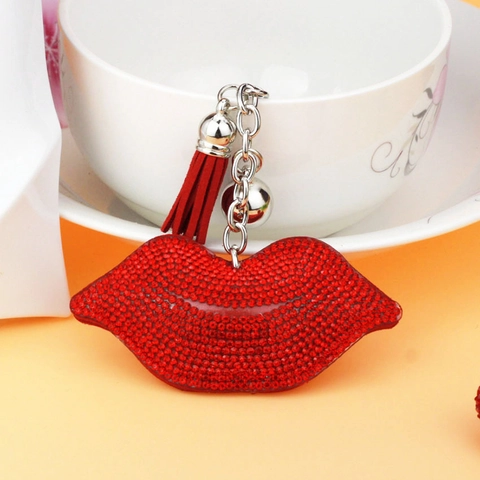 Portachiavi a Forma di Labbra con Strass Nappina in Pelle Luccicante Ciondolo per Borsa Donna Regalo di San Valentino