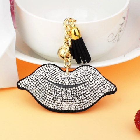Portachiavi a Forma di Labbra con Strass Nappina in Pelle Luccicante Ciondolo per Borsa Donna Regalo di San Valentino