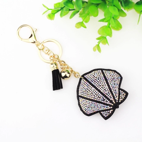 Portachiavi a Forma di Capasanta con Strass e Nappa Ciondolo Borsa Lega Cristallo Souvenir Spiaggia Donna Accessori