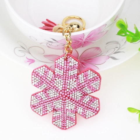 Porte-clés Créatif En Velours Avec Flocon De Neige En Strass Pour Femmes Pendentif De Sac À Fleurs Mode Avec Gland Cloche