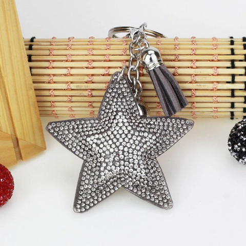 Fashion Pentagram Star Keychain Alloy Rhinestone Korean Velvet Tassel Bag Pendant Suede Star Accessory Gift For Women