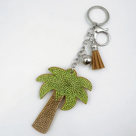Funkelnder Kokosnussbaum Strass Schlüsselanhänger Legierung Palme Taschenanhänger Mit Quaste Tropischer Sommer Anhänger Damen Schmuck