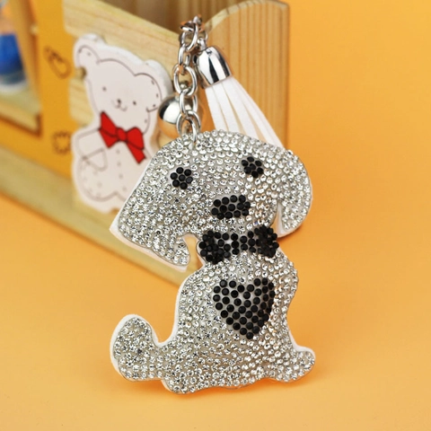 Llavero de Perro con Diamantes de Imitación con Borla y Campana Colgante de Bolso de Animal Lindo de Cristal para Coche Regalo para Mujer