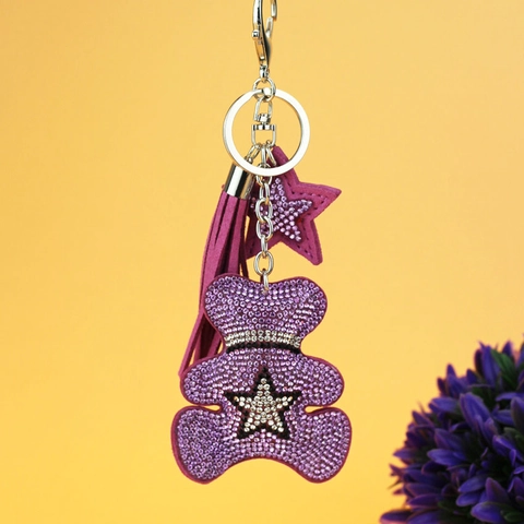 Mode Kreativ Bär Einhorn Strass Schlüsselanhänger Koreanisches Wildleder Tier Quaste Tasche Anhänger Glänzende Schlüsselring Damen Geschenk