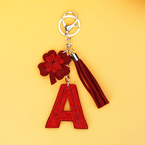 Mode Strass Alphabet Buchstabe Schlüsselanhänger Für Damen Weiches Wildleder Quaste Tasche Anhänger Legierung Metall Schlüsselring Zubehör Geschenk