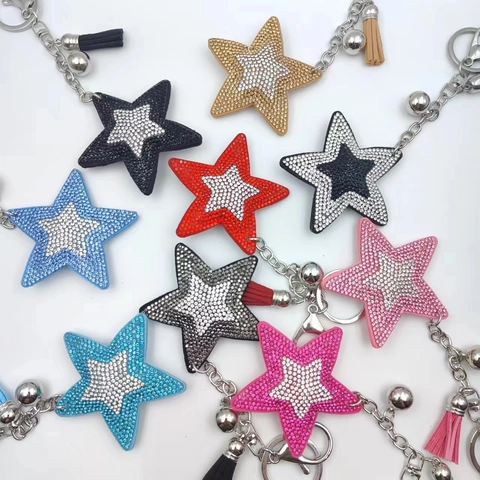 Fashion Pentagram Star Keychain Alloy Rhinestone Korean Velvet Tassel Bag Pendant Suede Star Accessory Gift For Women