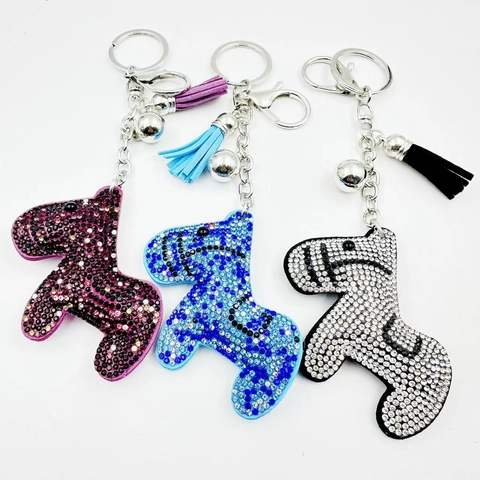 Portachiavi Cavallo a Dondolo con Strass Ciondolo per Borsa in Lega di Velluto Coreano con Nappa e Campanello Gioielli Moda Donna