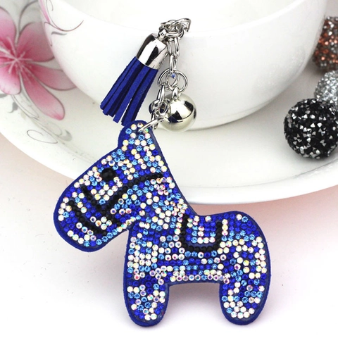 Portachiavi Cavallo a Dondolo con Strass Ciondolo per Borsa in Lega di Velluto Coreano con Nappa e Campanello Gioielli Moda Donna