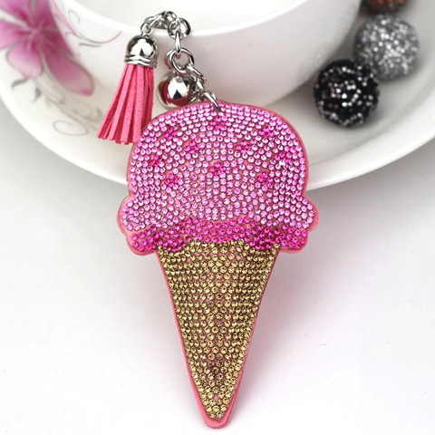 Porte-clés Créatif Forme de Glace Avec Strass Scintillants Pendentif de Sac pour Femmes Mode Gland Alliage Anneau Porte-clés Cadeau