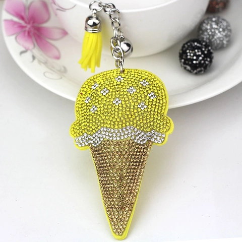 Porte-clés Créatif Forme de Glace Avec Strass Scintillants Pendentif de Sac pour Femmes Mode Gland Alliage Anneau Porte-clés Cadeau