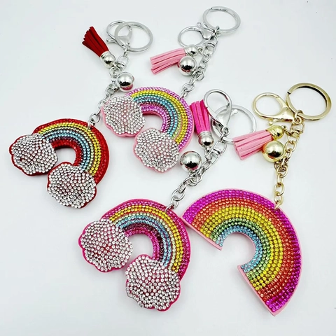 Portachiavi Arcobaleno con Strass Scintillanti e Nappa Ciondolo per Borsa in Velluto Coreano Accessorio Moda per Donna