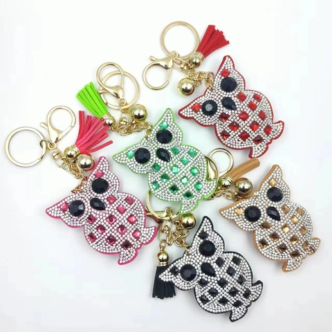 Strass Eule Schlüsselanhänger Mit Kunstleder Quaste Goldfarben Metall Glocke Handtaschen Anhänger Für Damen Dekorativer Schlüsselring