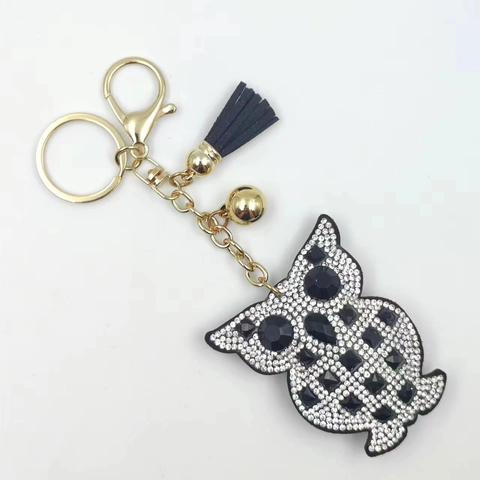 Strass Eule Schlüsselanhänger Mit Kunstleder Quaste Goldfarben Metall Glocke Handtaschen Anhänger Für Damen Dekorativer Schlüsselring