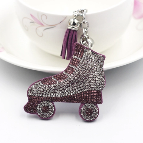 Portachiavi Creativo a Pattino a Rotelle per Donna Strass Incastonati Lega Camoscio Nappa Moda Ciondolo Borsa Regalo Decorativo