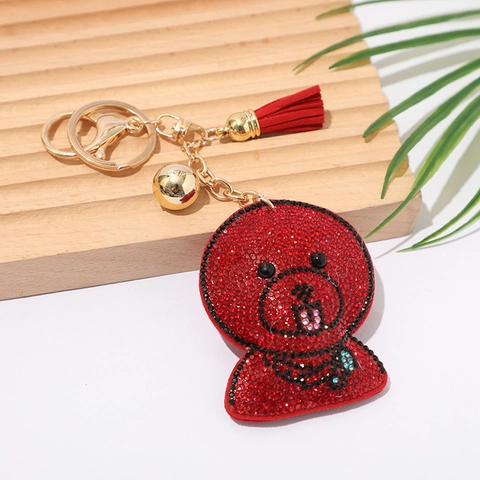 Simpatico Portachiavi con Animali a Cartoni Animati in Strass Con Nappina Pendente in Lega Portachiavi per Borsa Donna