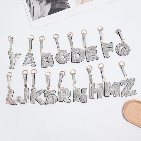 Strass Letter Sleutelhanger Legering Fonkelend Alfabet Initiaal Hanger Voor Vrouwen Luxe Verguld Tas Accessoire Sleutelring Cadeau
