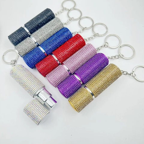 Lussuoso Portachiavi con Bottiglia Spray per Profumo Portatile in Lega con Strass Atomizzatore Ricaricabile Donna Viaggio
