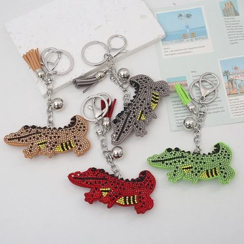 Cartoon Crocodile Rhinestone Keychain Alloy Animal Bag Charm Tassel Bell Fashion Car Key Ring Decor Accessories For Women