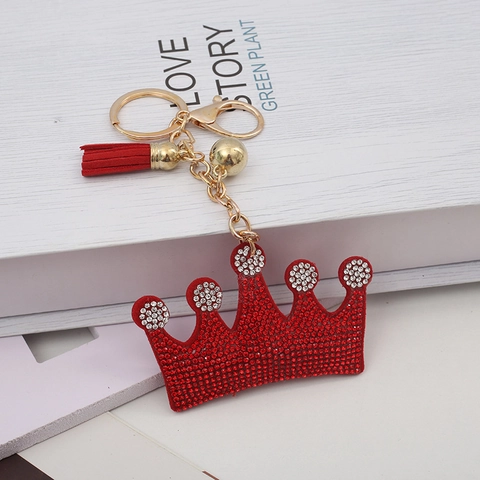 Elegant Crown Rhinestone Keychain With Tassel Alloy Metal Bag Charm For Women Car Ornament Luxury Hanging Decoration Gift