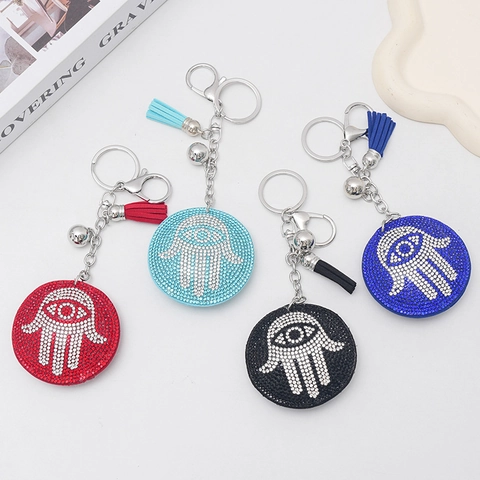 Hamsa Hand Evil Eye Rhinestone Keychain For Women Tassel Metal Bag Pendant Fashion Ethnic Protection Key Ring Accessory