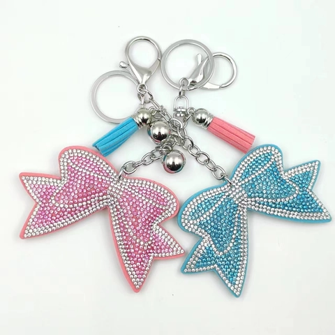 Portachiavi a Fiocco con Strass di Moda con Nappina e Campanellino Grazioso Pendente per Borsa in Lega Regalo per Donna