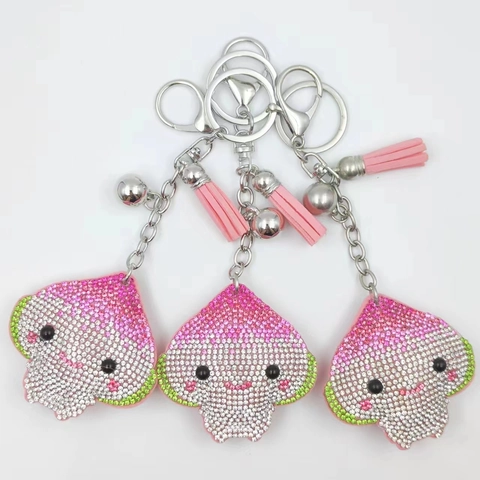 Simpatico Portachiavi a Forma di Frutta in Strass Cartoon Pendente in Lega Pesca Lime Arancia per Decorazione Borsa Auto Regalo Donna