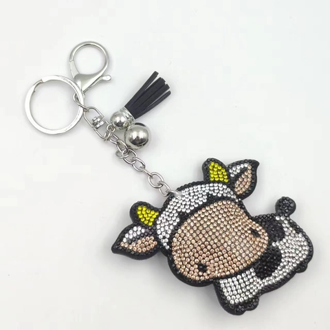 Simpatico Portachiavi a Forma di Mucca in Cartone Animato con Strass in Flanella Pendente per Borsa Portachiavi Auto per Donna