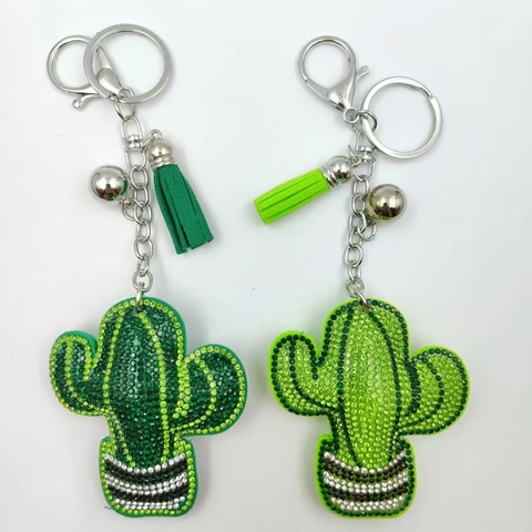 Portachiavi Cactus con Strass Luccicanti a Forma di Pianta in Lega per Auto con Nappa e Campanellino Regalo per Donna
