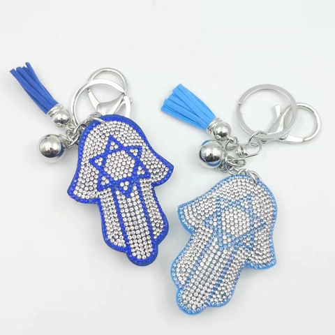Hamsa Hand Schlüsselanhänger Strass Hexagramm Stern Davids Böser Blick Handtaschenanhänger Mit Quaste Legierung Damen Schmuck