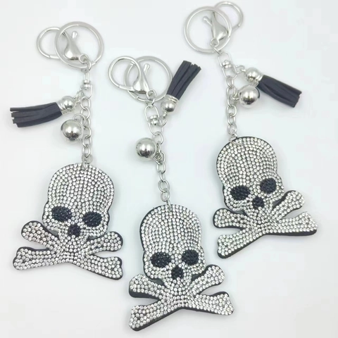 Kreativer Totenkopf Strass Schlüsselanhänger Gothic Quaste Auto Zubehör Für Halloween Party Punk Stil Legierung Schlüsselring