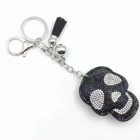 Punk Skull Rhinestone Keychain With Tassel And Bell Metal Skeleton Keyring For Halloween Gift Backpack Car Ornament Unisex
